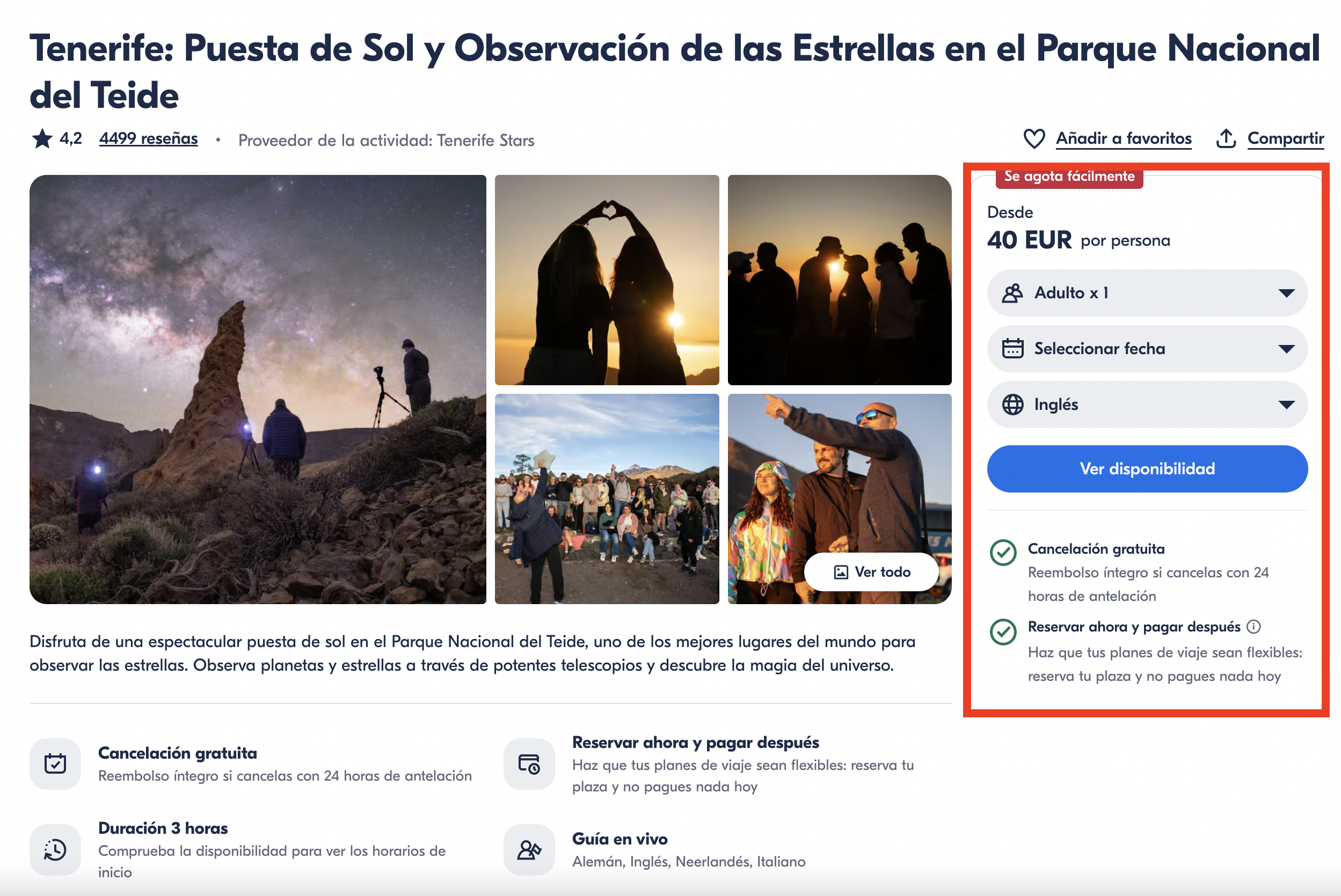 Captura de la experiencia de observación de estrellas en Tenerife