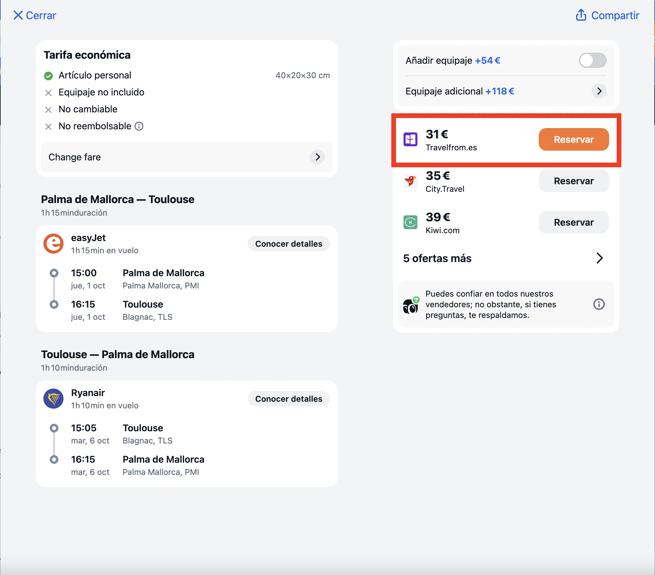 Captura de la oferta: Palma – Toulouse por 31€ ida y vuelta: cinco días en el sur de Francia