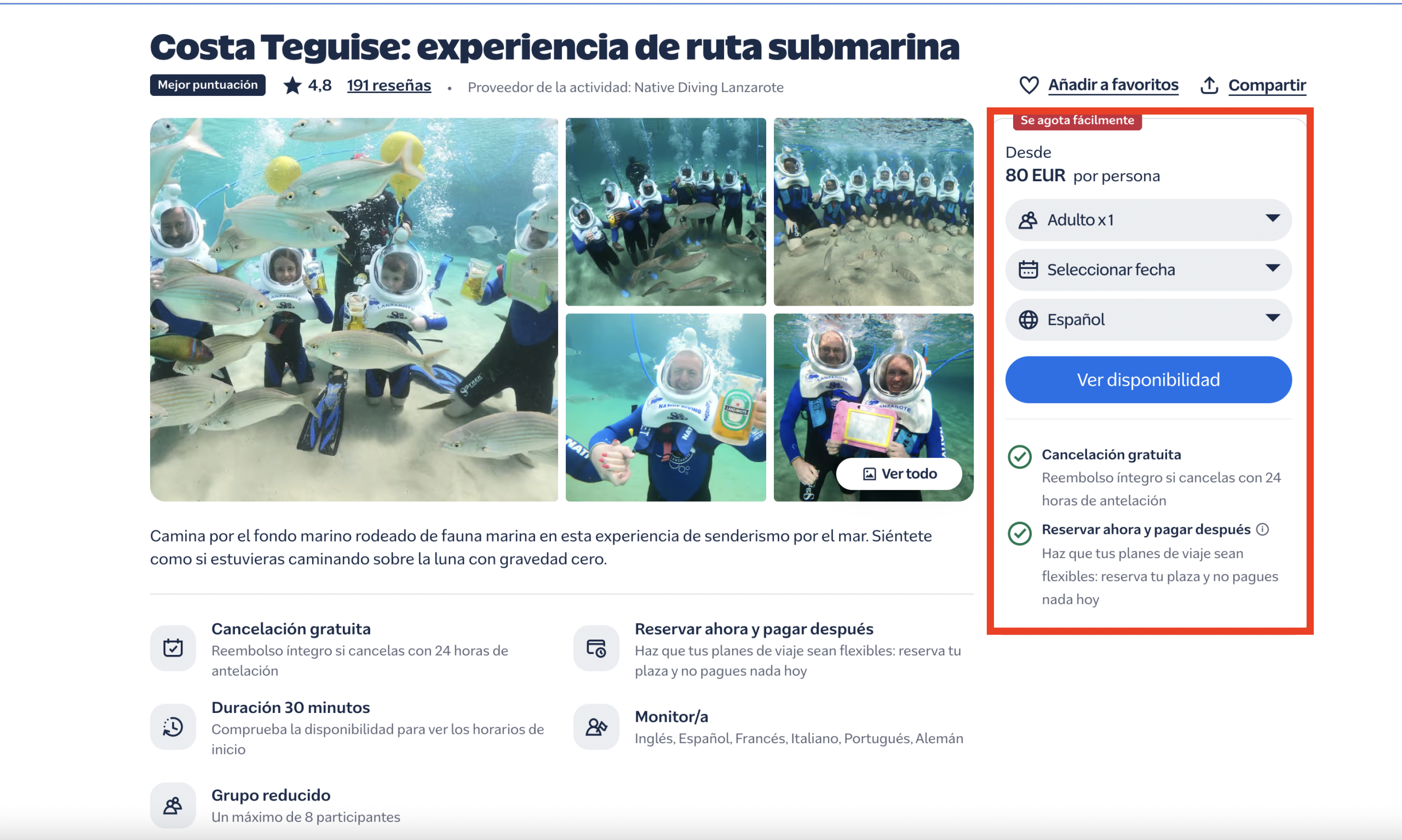 Captura de la oferta localizada