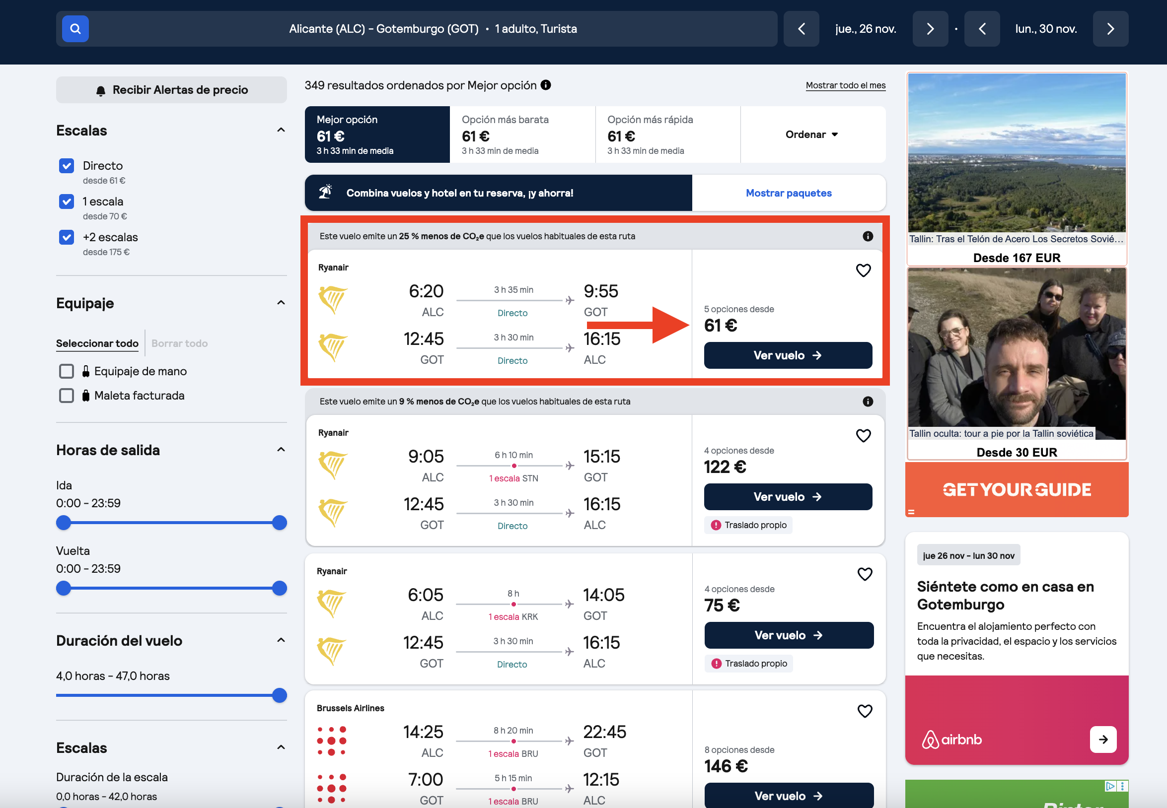 Oferta de vuelos Alicante–Gotemburgo
