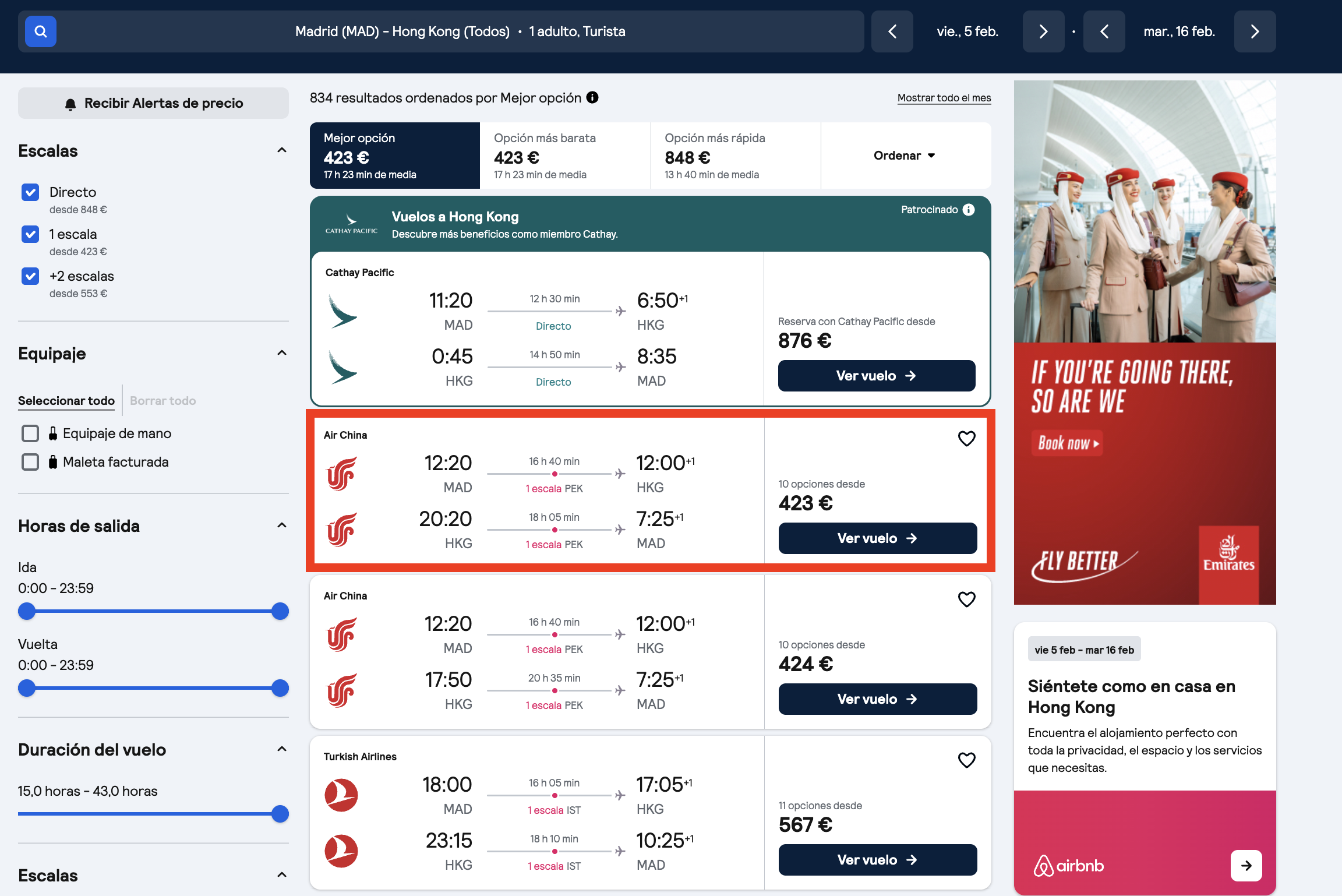 Oferta Madrid–Hong Kong