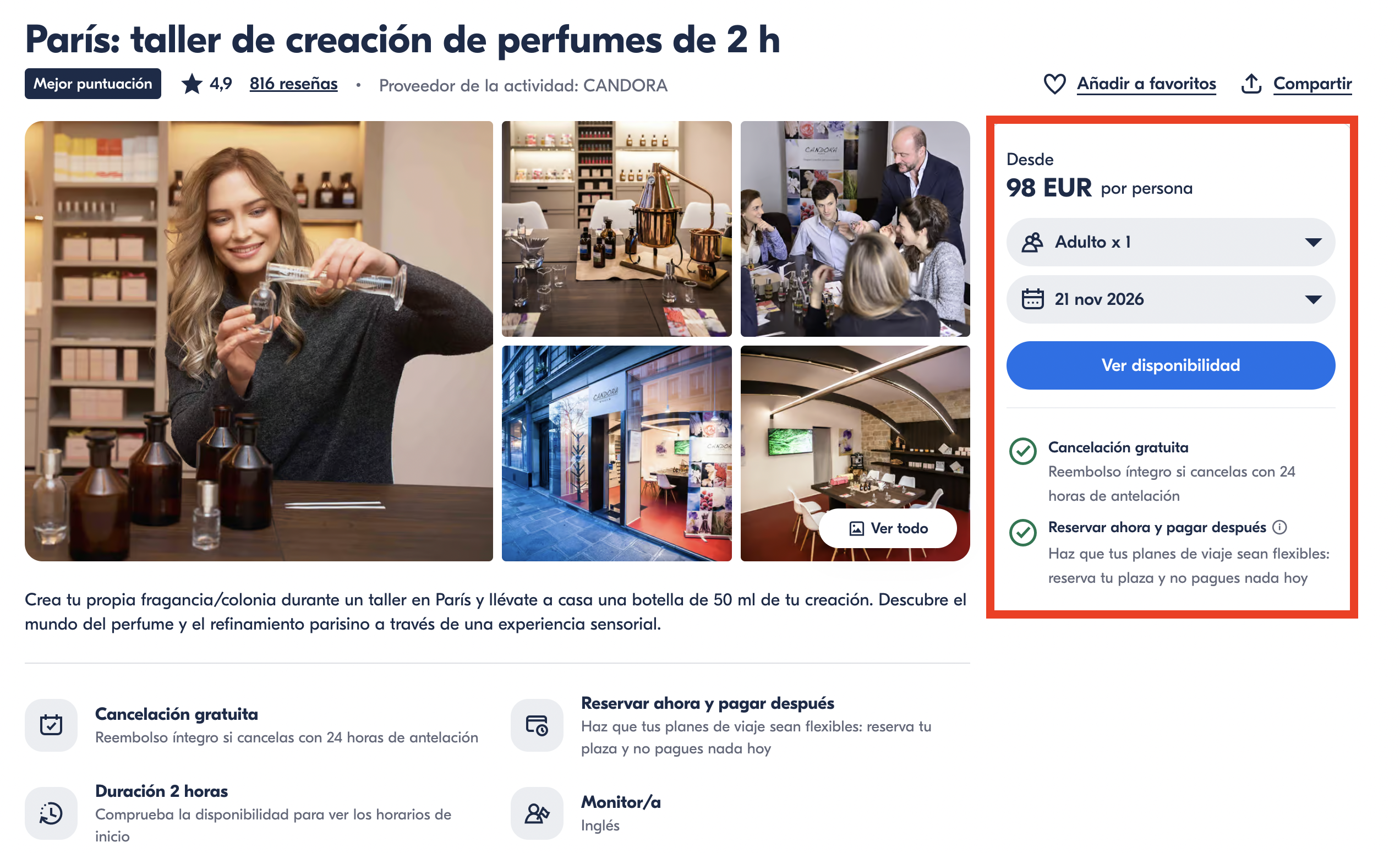 Taller de creación de perfumes en París