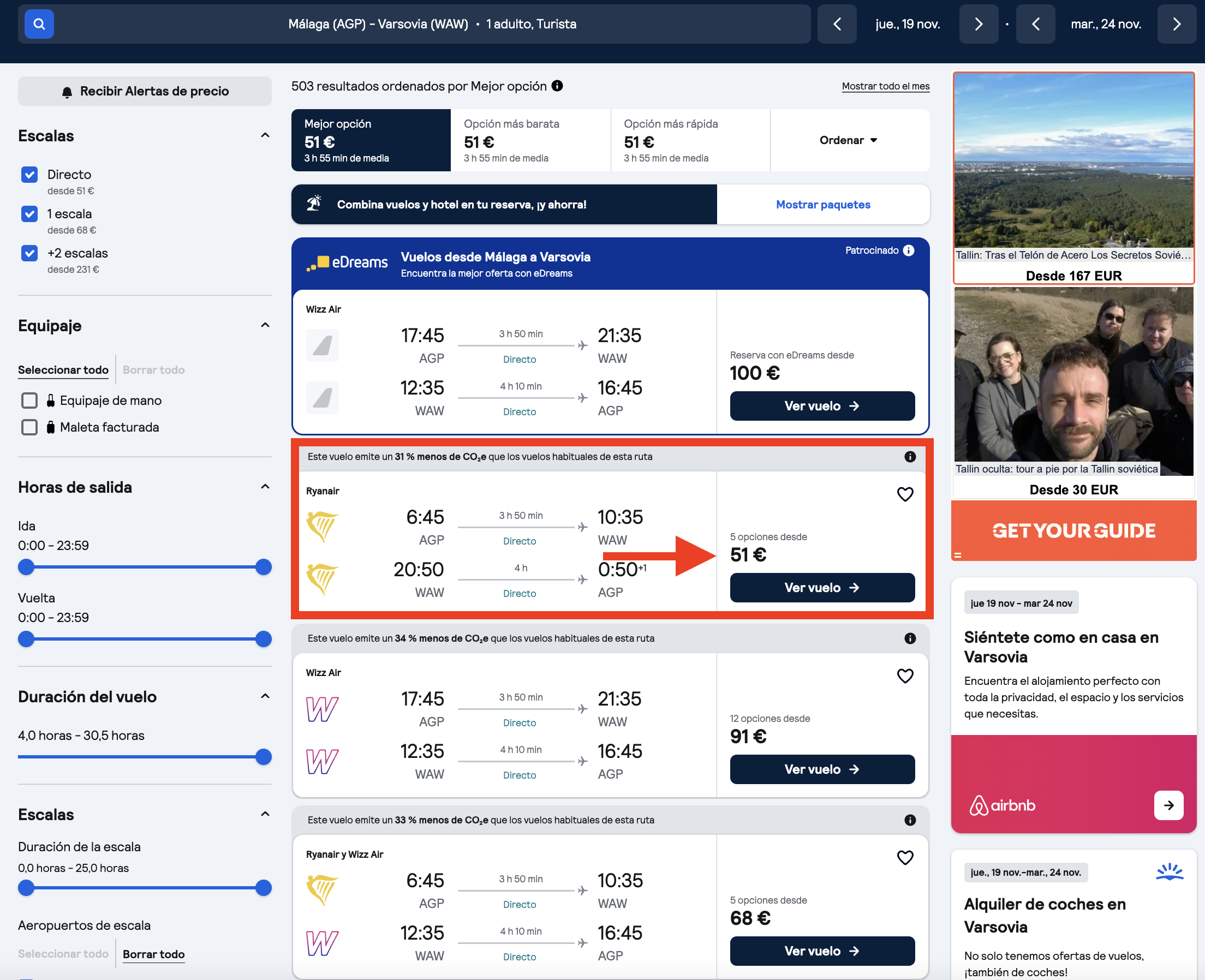 Oferta de vuelos Málaga–Varsovia