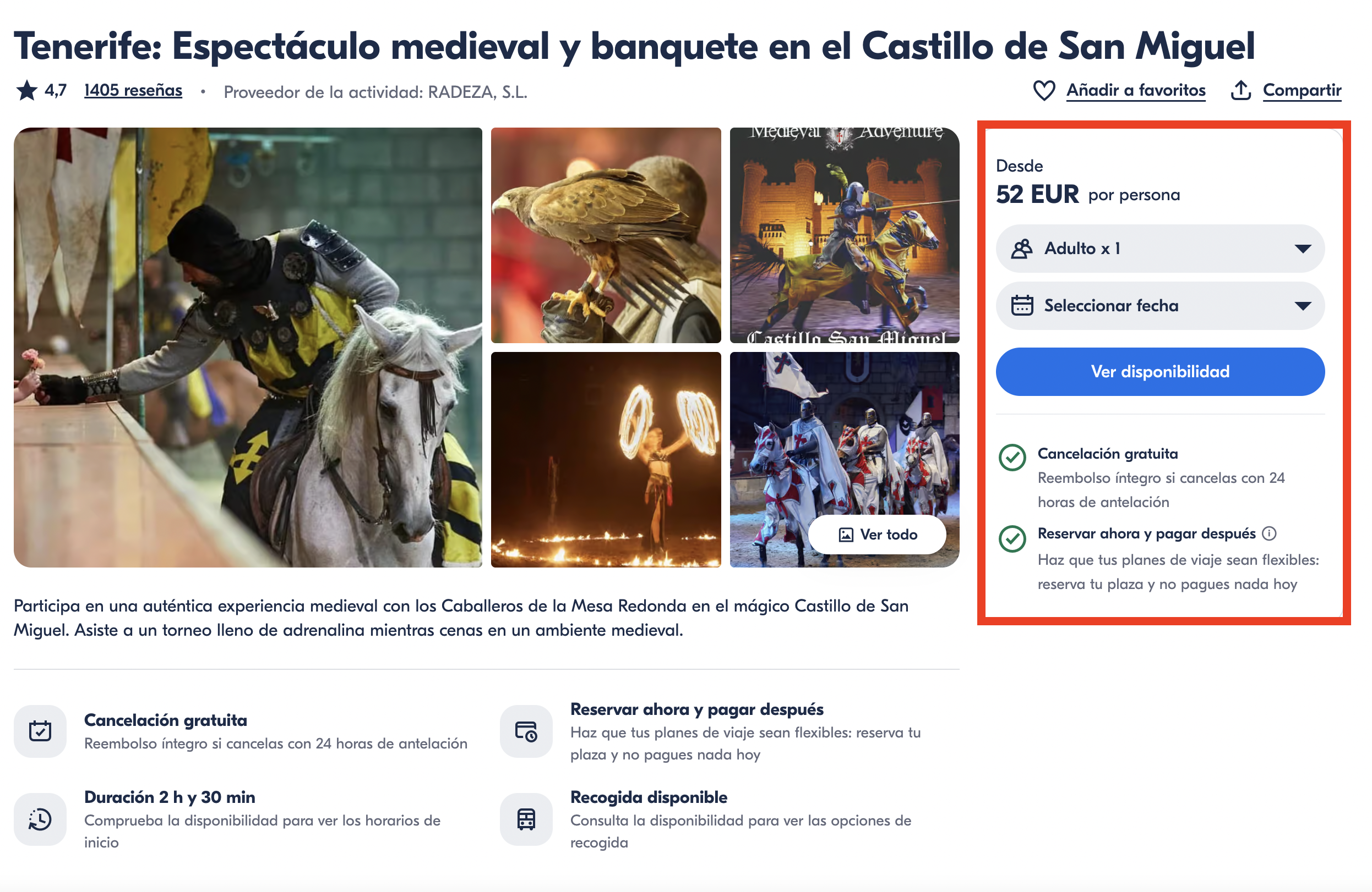 Oferta espectáculo medieval Tenerife