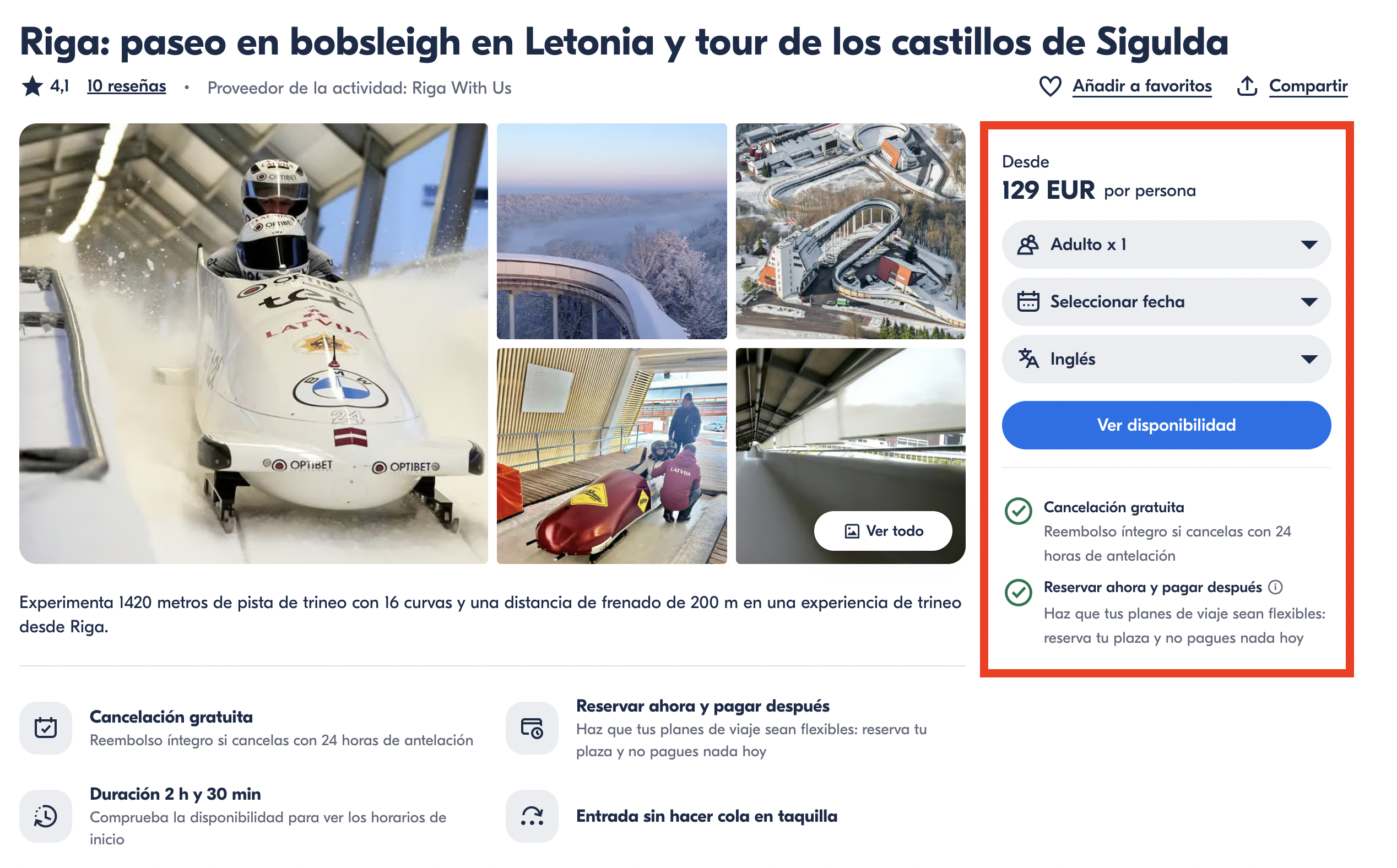 Experiencia bobsleigh en Sigulda