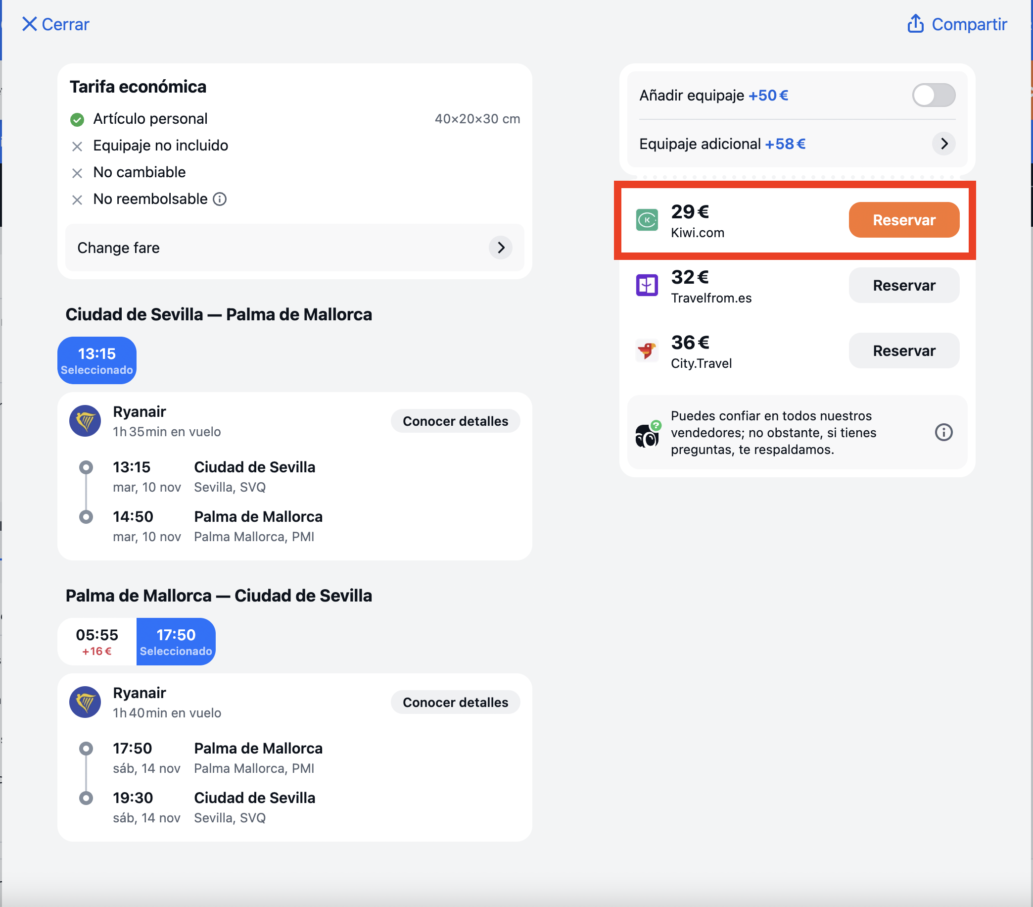 Captura de la oferta: Vuelos Sevilla–Palma por 29€: cuatro días para descubrir la Mallorca que aparece cuando se acaba el verano