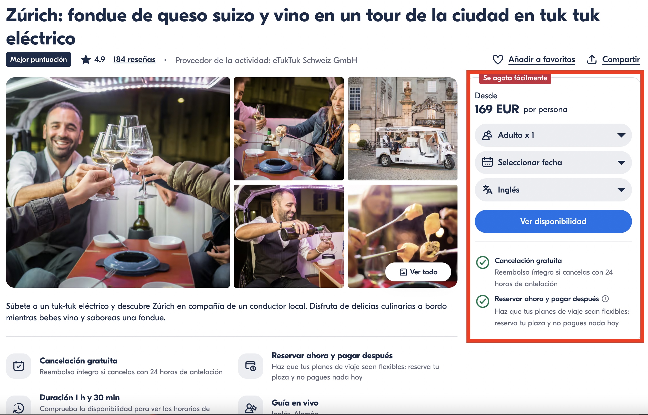 Sí: puedes recorrer Zúrich en tuk-tuk mientras comes fondue oferta