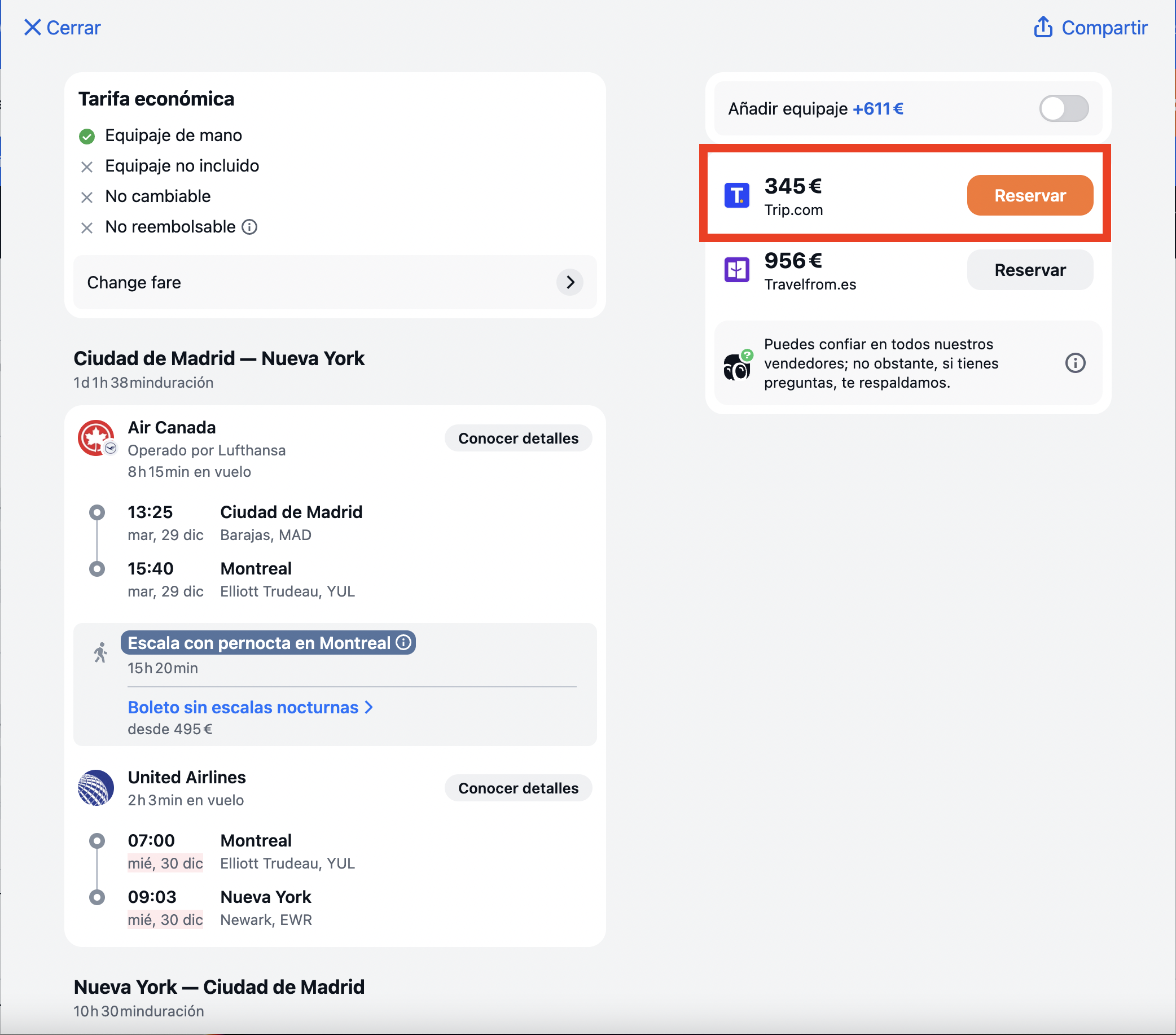 Captura de la oferta: Fin de Año en Nueva York: vuelos Madrid–Nueva York por 345€ del 29 de diciembre al 4 de enero