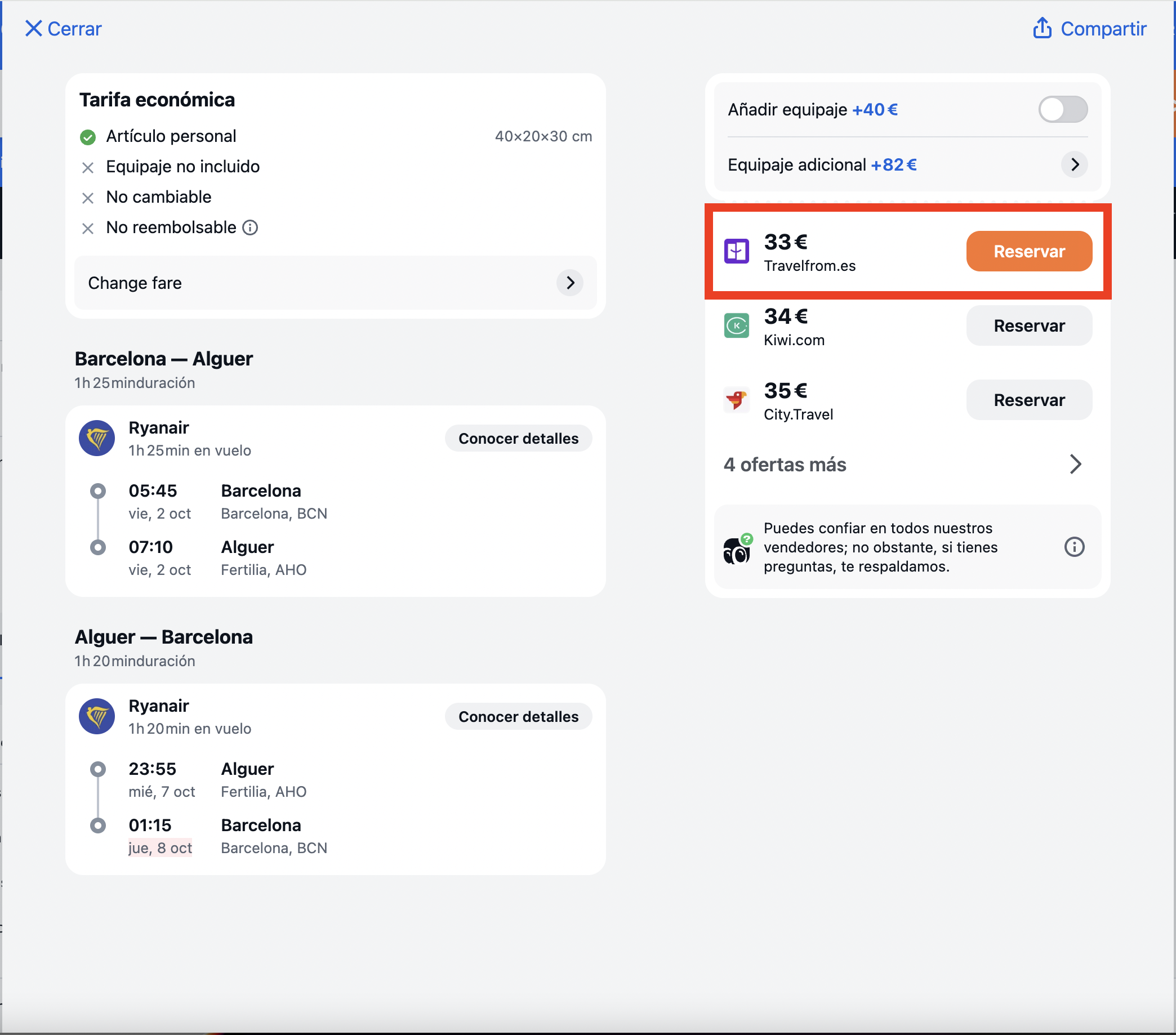 Captura de la oferta: Barcelona – Alghero por 33€ ida y vuelta: una escapada barata a la Cerdeña menos obvia