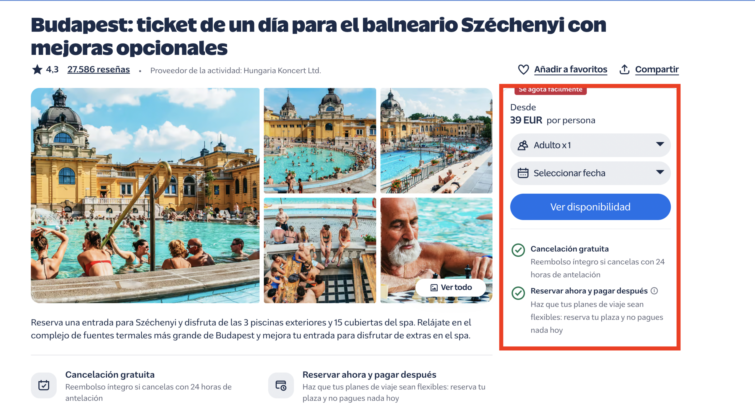 Captura de la oferta: Un día en los baños Széchenyi por 39€: completar una escapada a Budapest