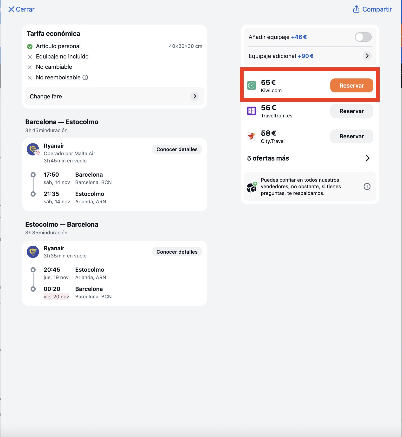 Oferta de vuelo Barcelona–Estocolmo