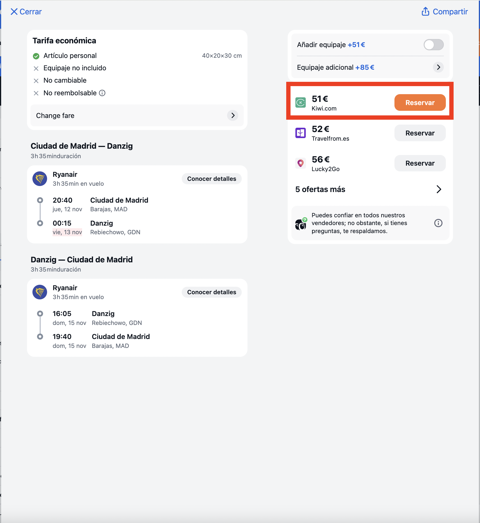 Oferta de vuelo Madrid–Gdańsk