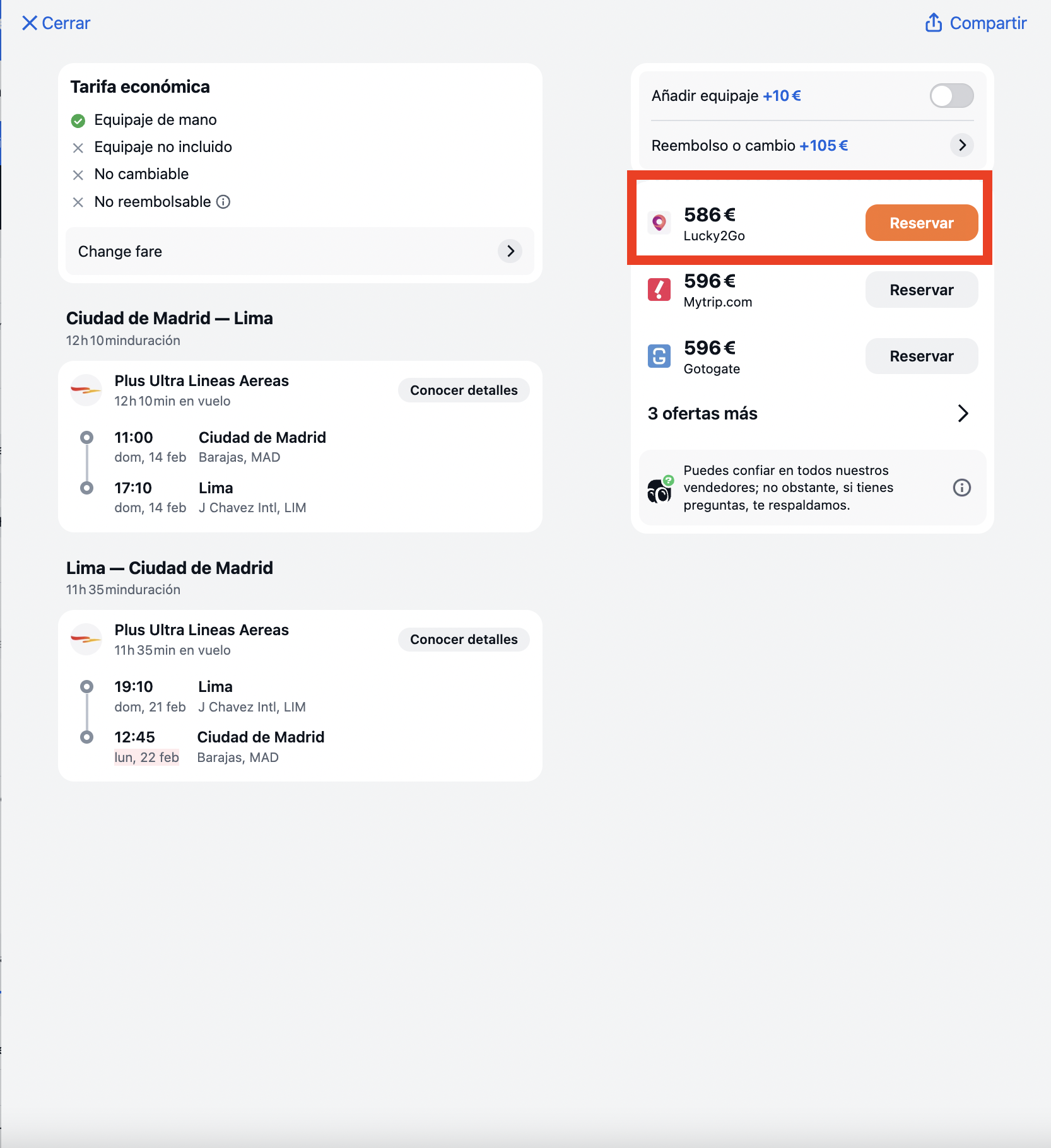 Oferta de vuelo Madrid–Lima