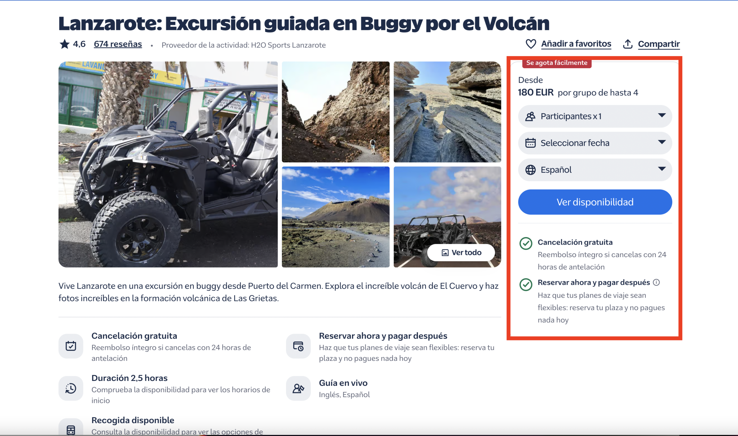 Captura de la oferta localizada