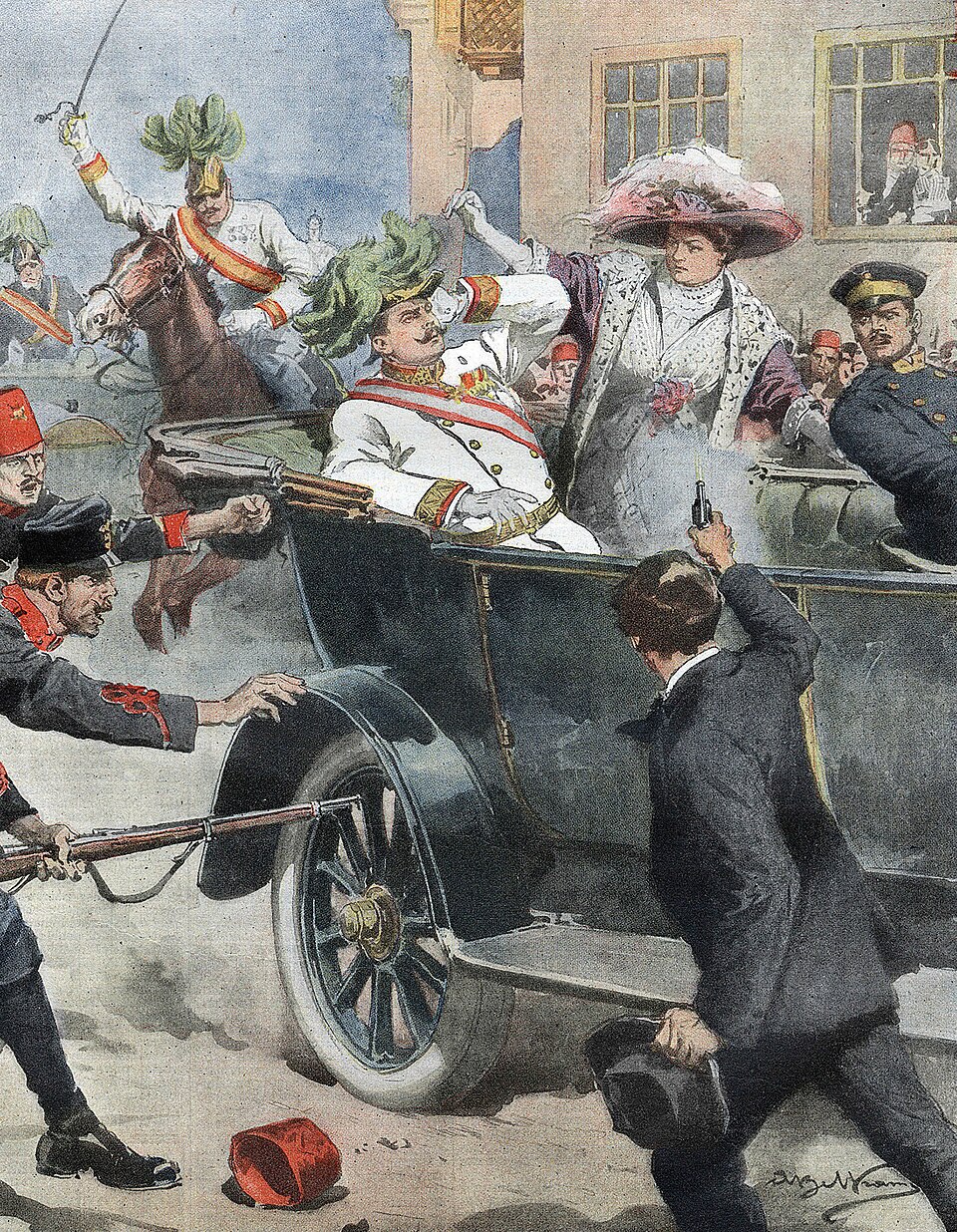 Ilustración del atentado contra Francisco Fernando y Sofía