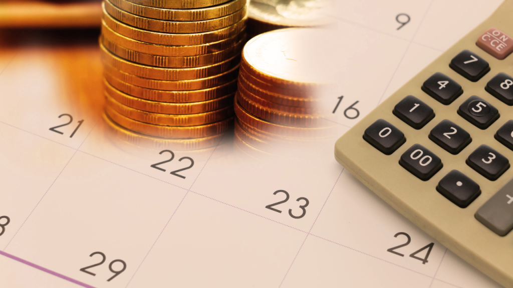 Calendario, monedas y calculadora para organizar los pagos