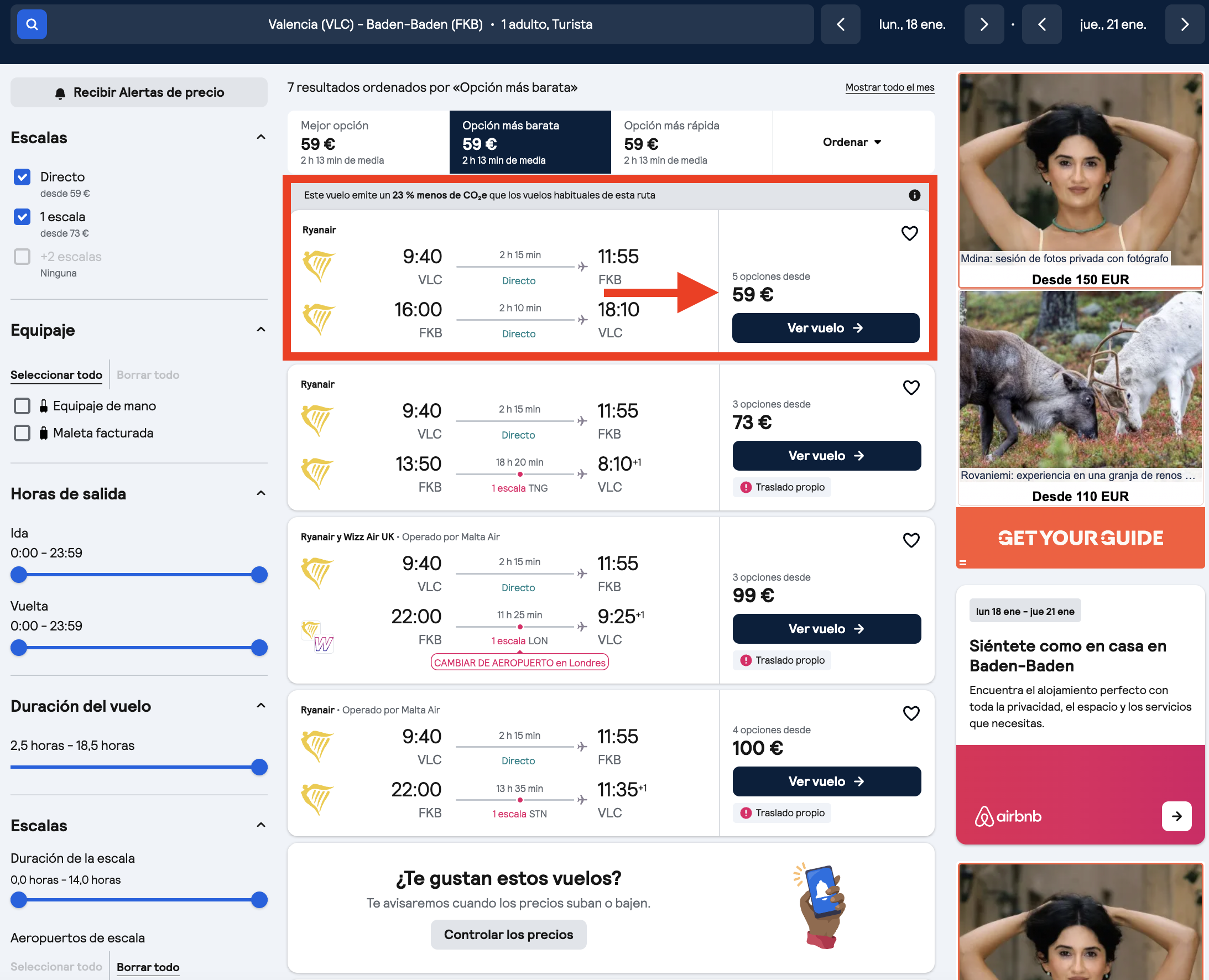 Oferta vuelos Valencia–Baden-Baden