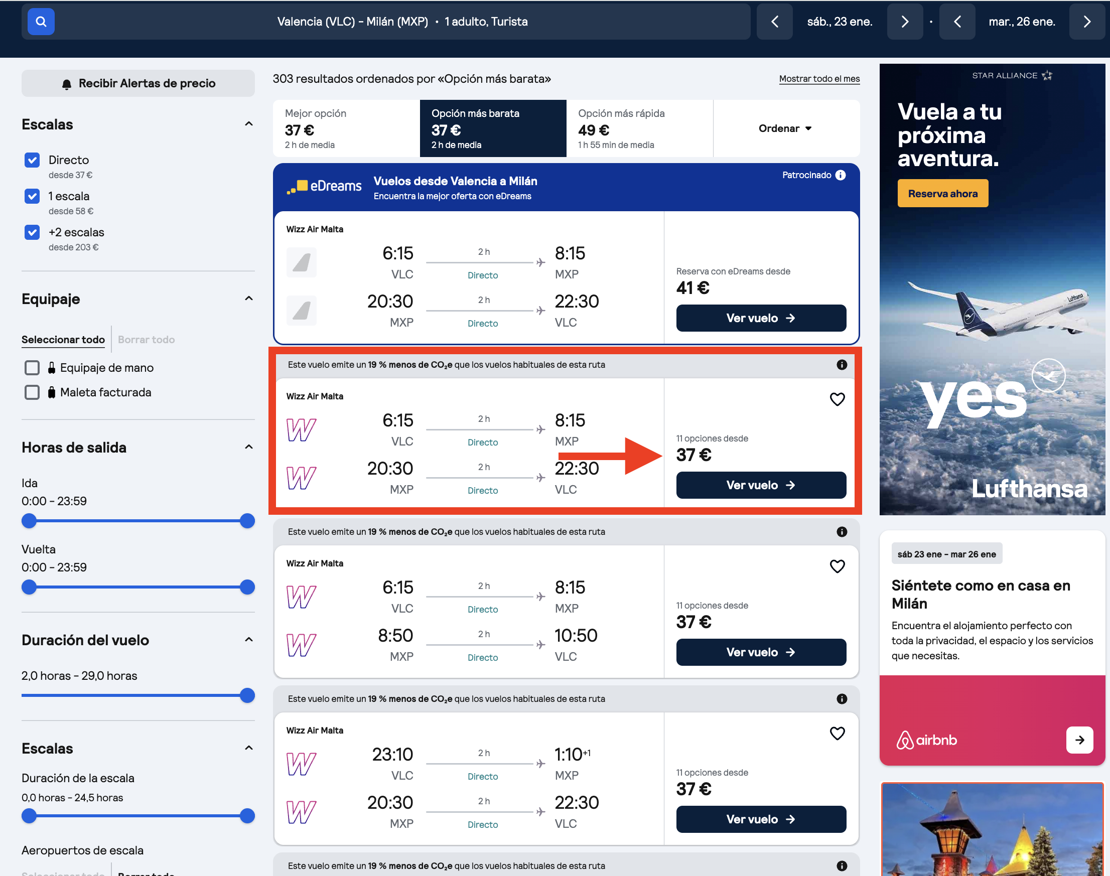 Oferta vuelos Valencia–Milán Malpensa