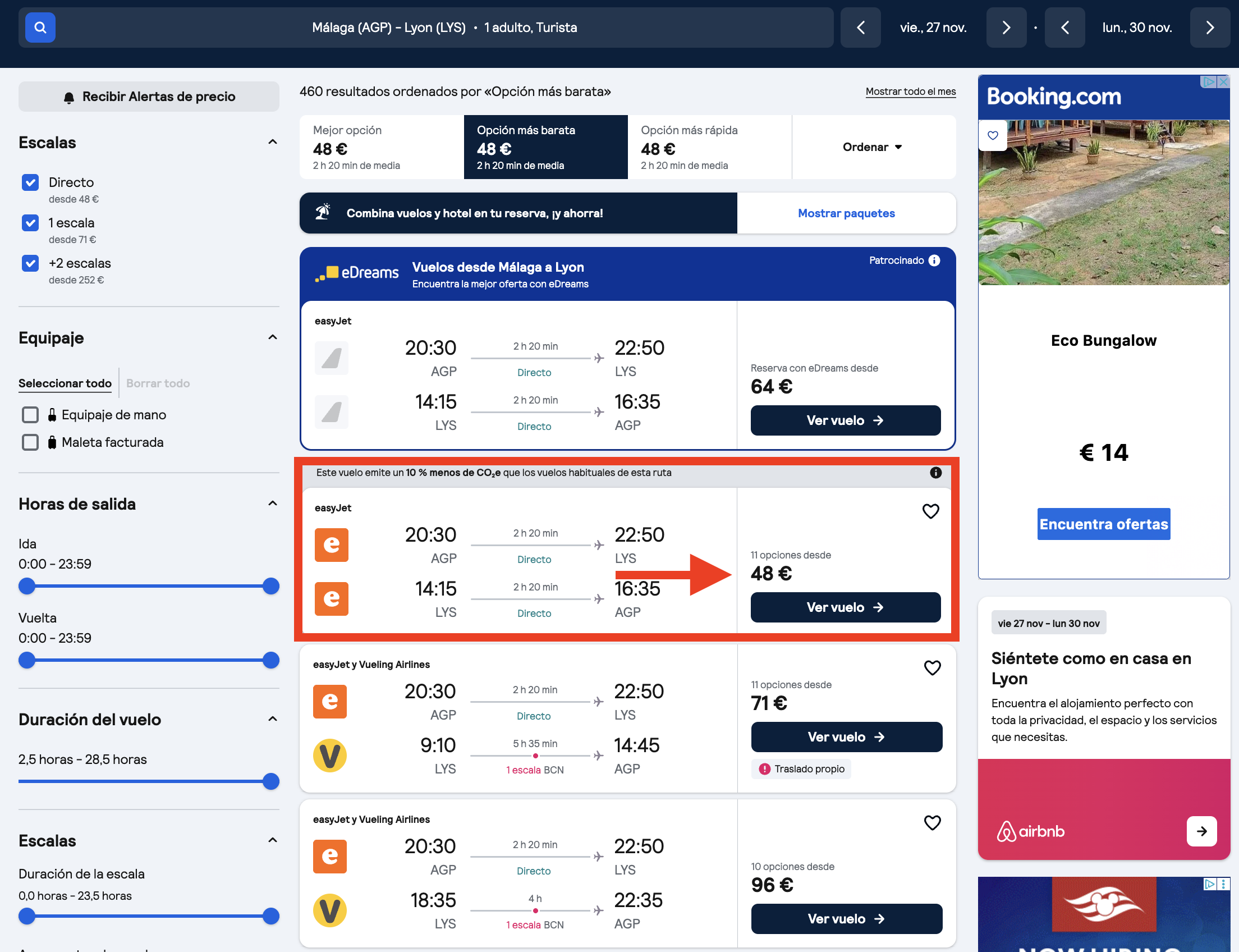 Oferta vuelos Málaga–Lyon