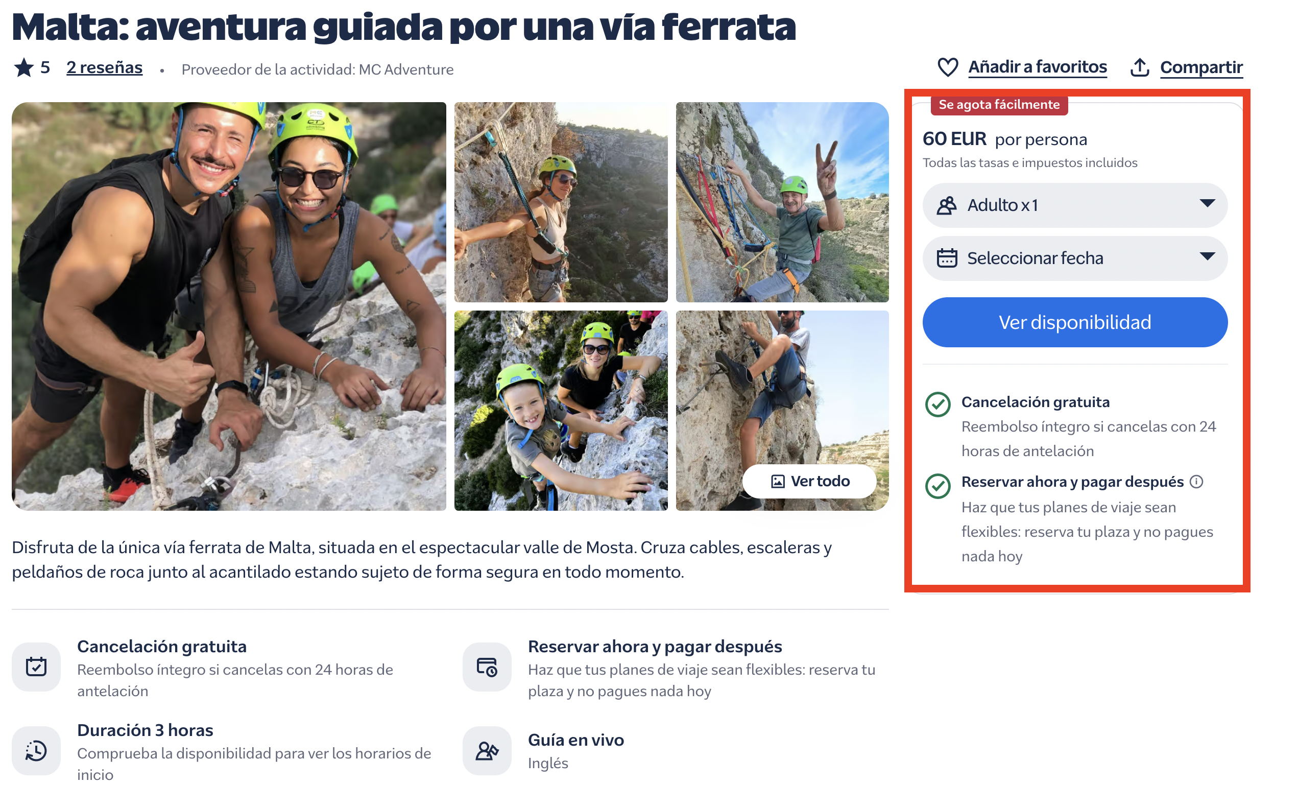 Vía ferrata guiada en Malta