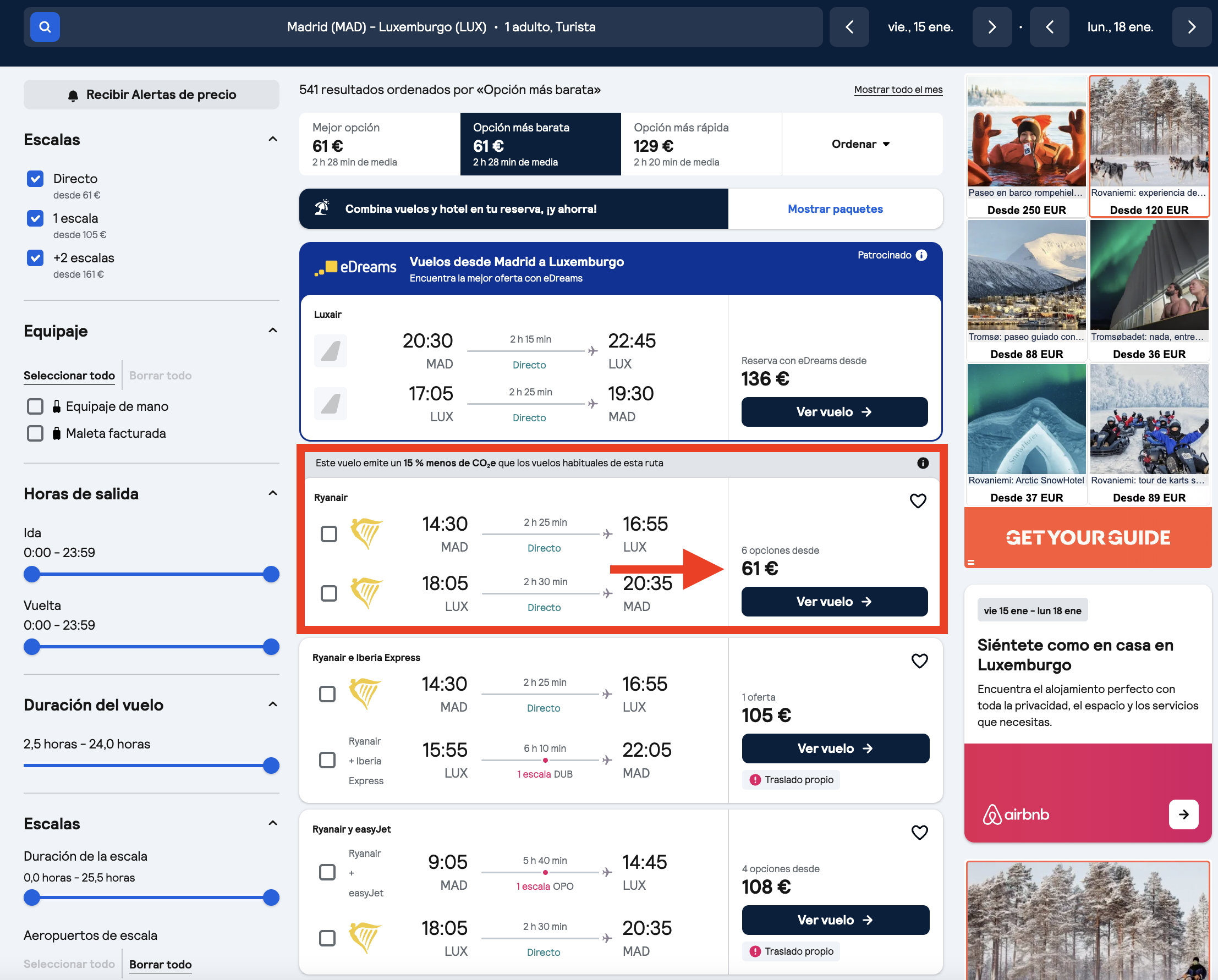 Oferta vuelos Madrid–Luxemburgo