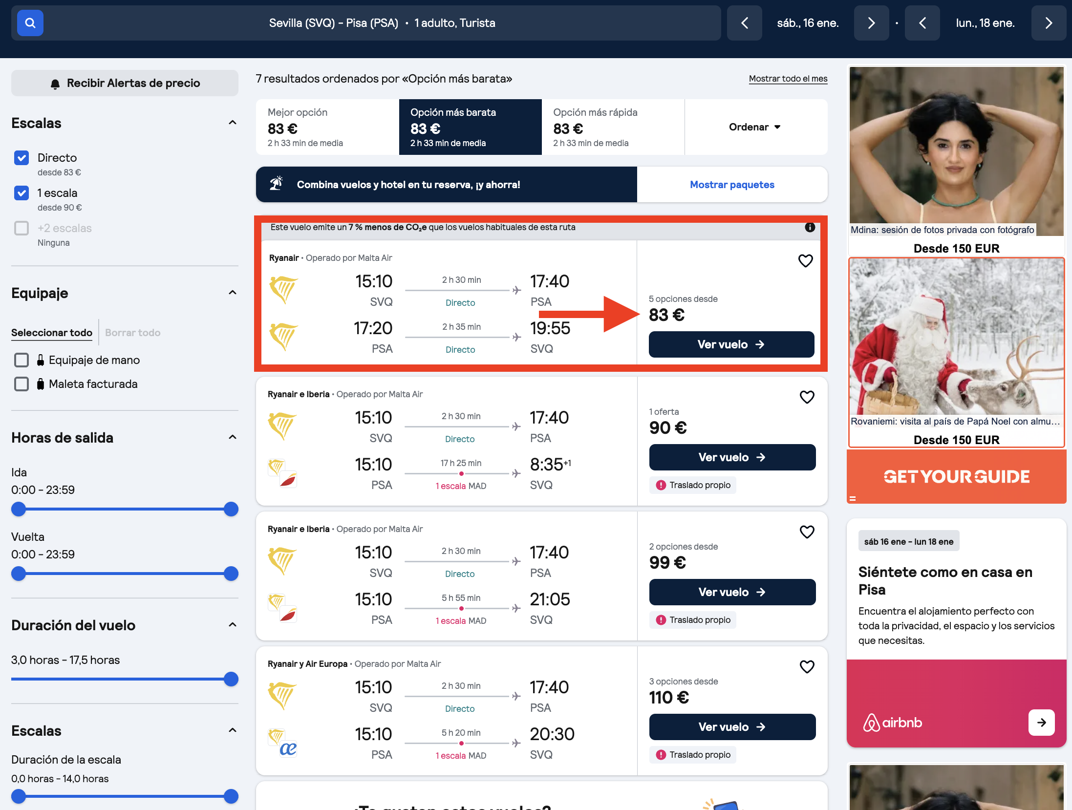 Oferta vuelos Sevilla–Pisa