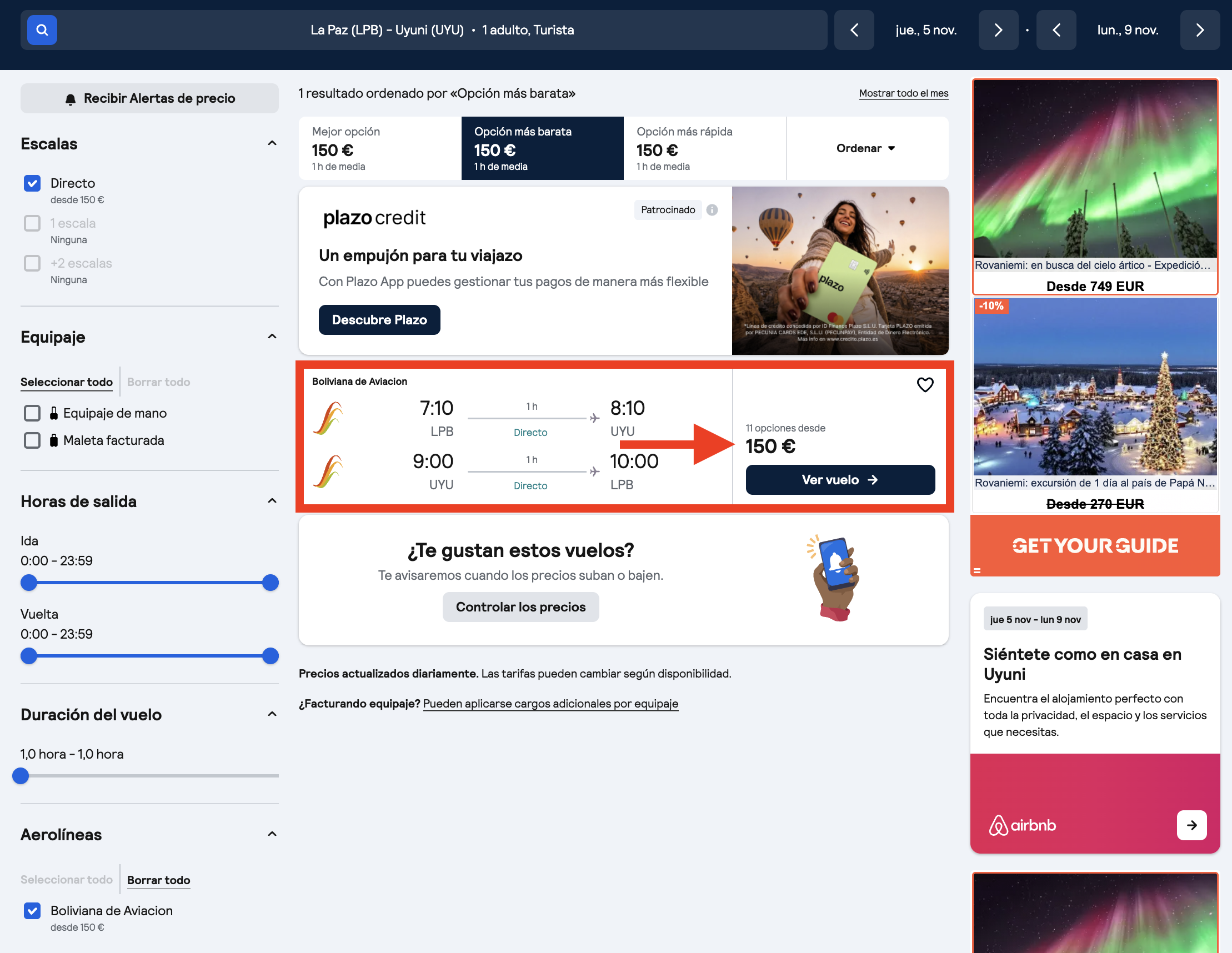Oferta vuelos La Paz–Uyuni