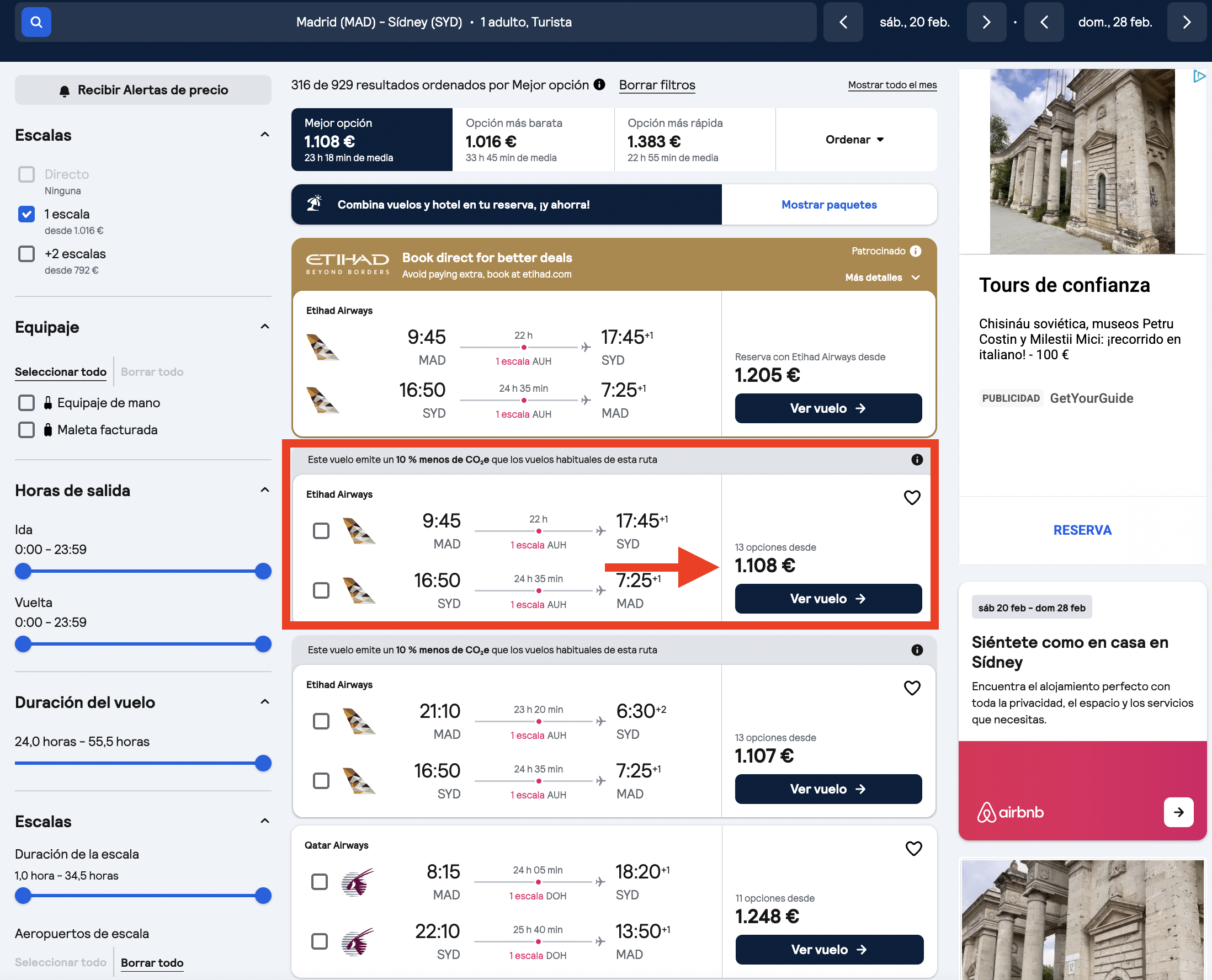 Oferta Madrid–Sídney