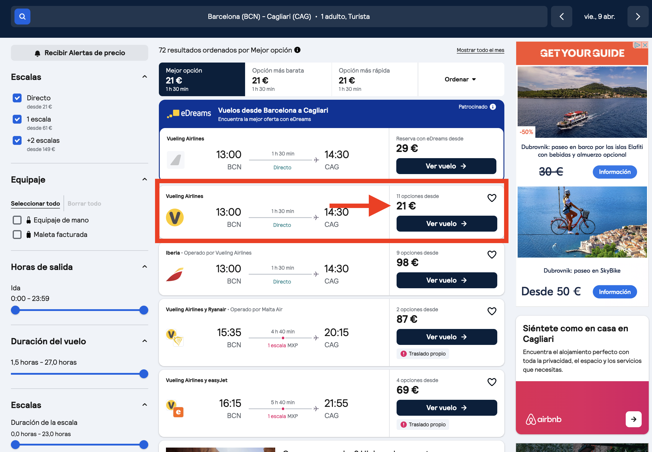 Vuelo Barcelona–Cagliari