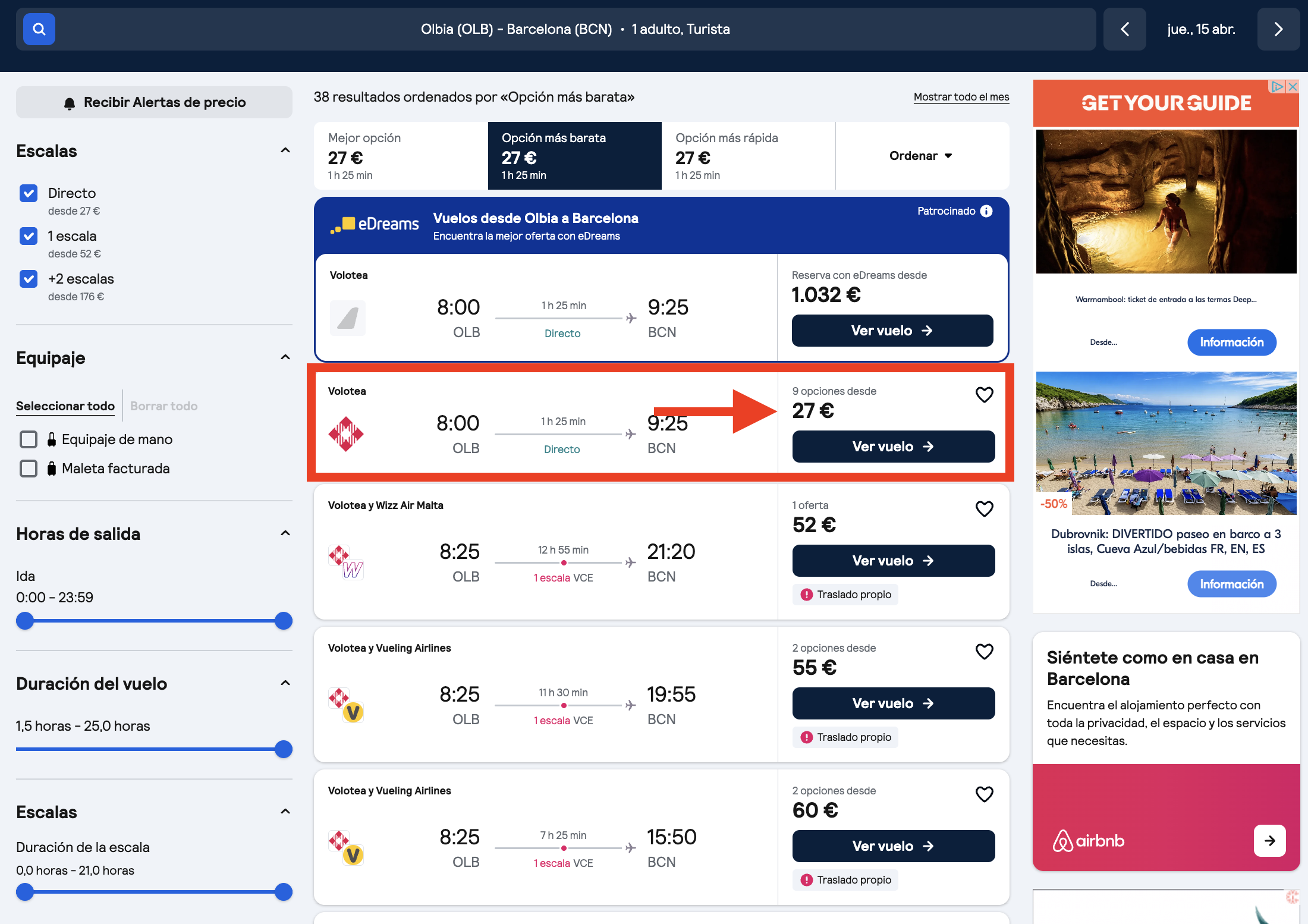 Vuelo Olbia–Barcelona