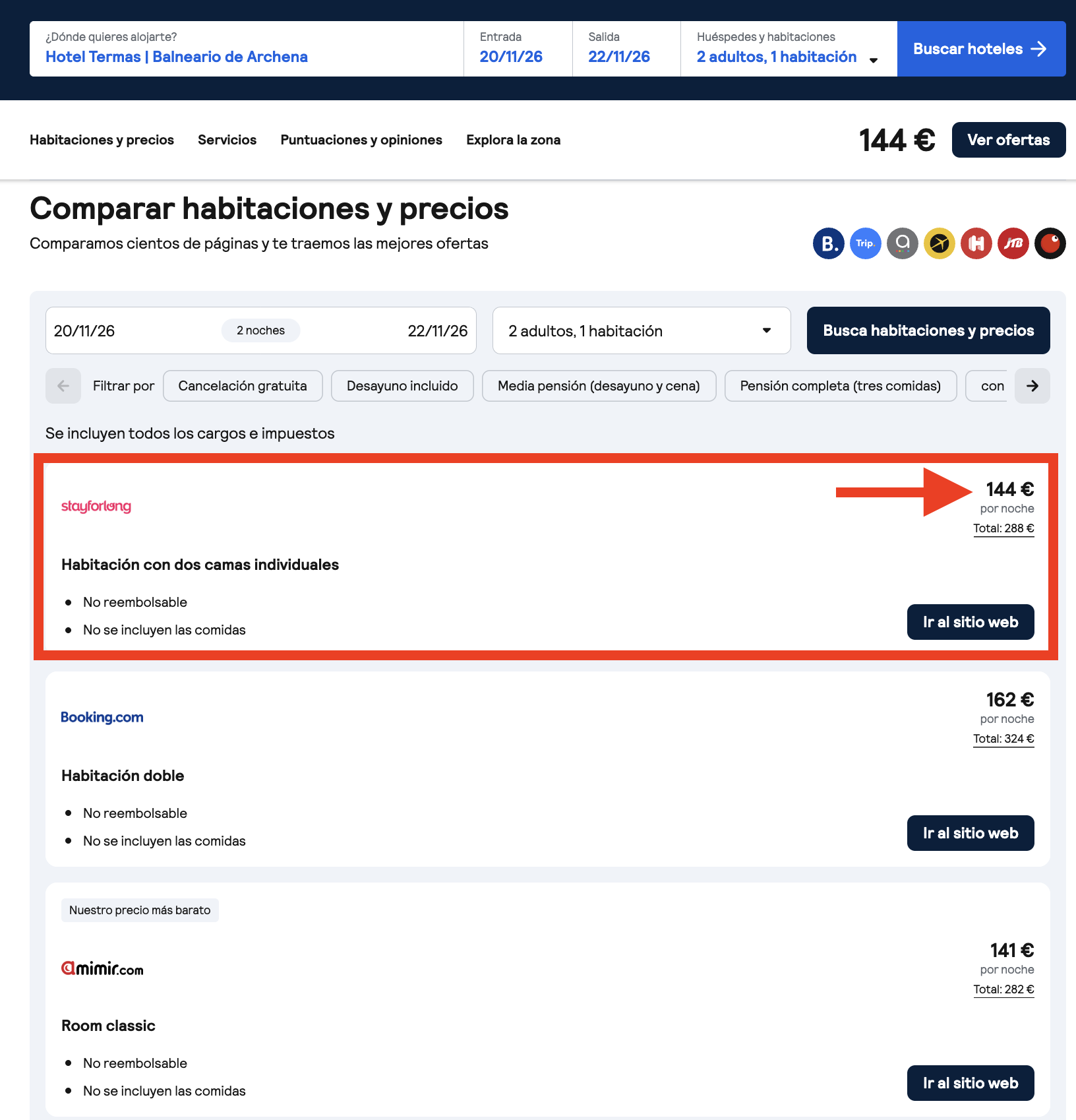 Comparativa Hotel Termas en Skyscanner Hotels