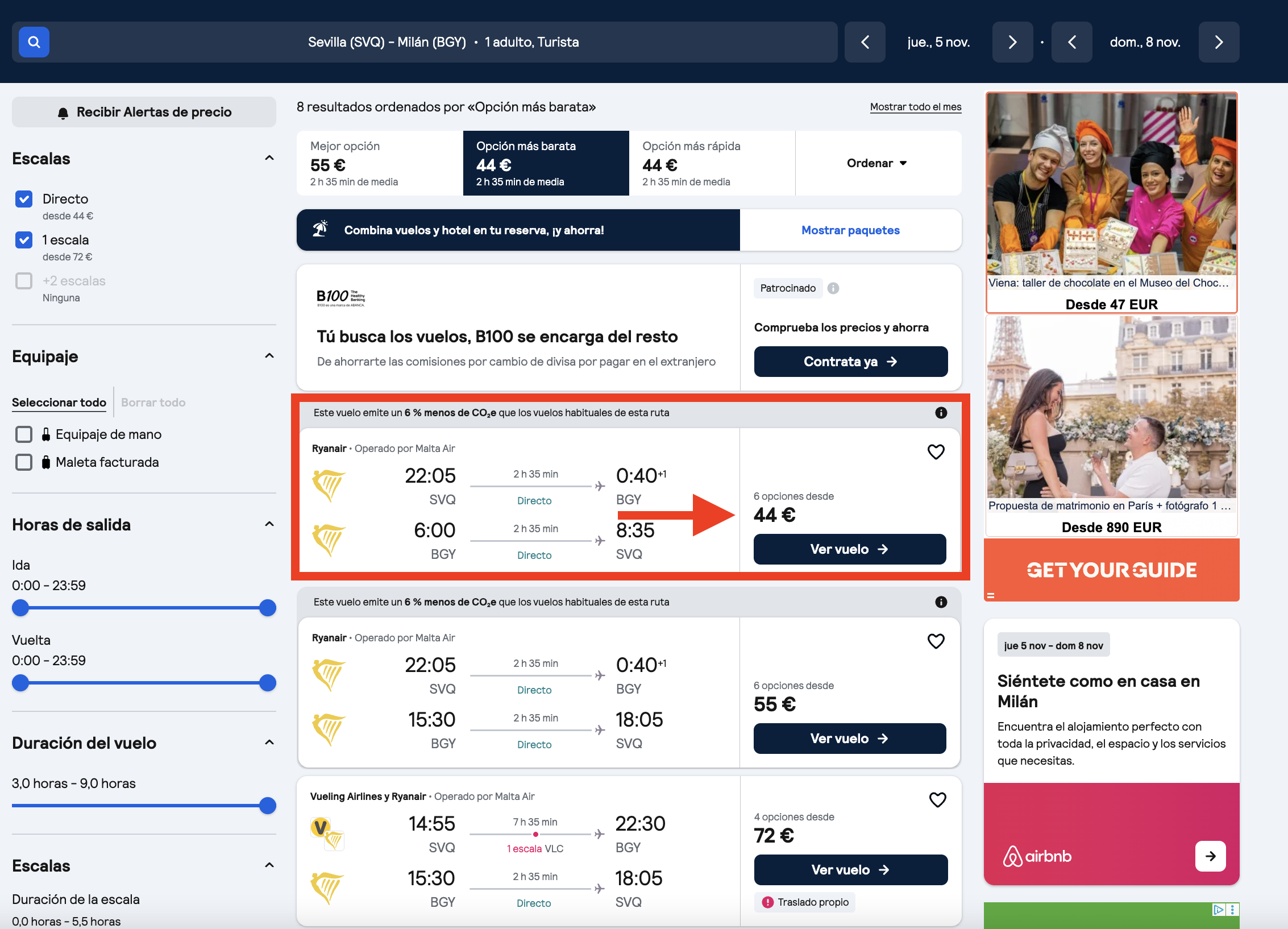Oferta vuelos Sevilla–Bérgamo