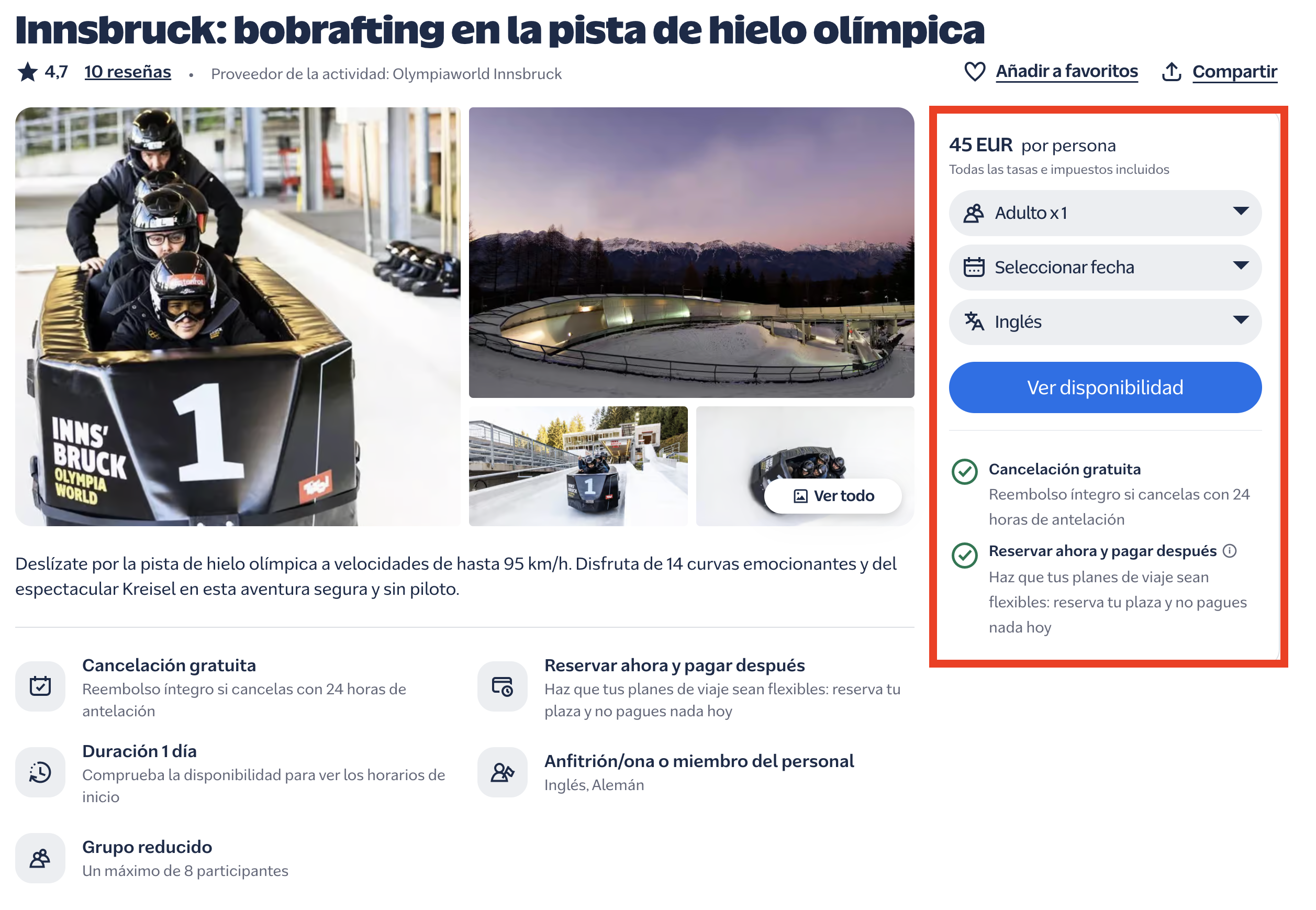 Bobrafting en la pista olímpica de Innsbruck