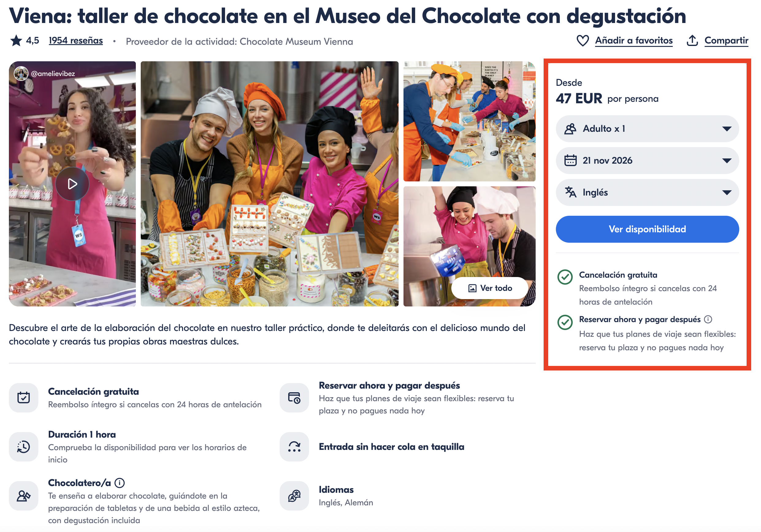 Taller de chocolate en Viena