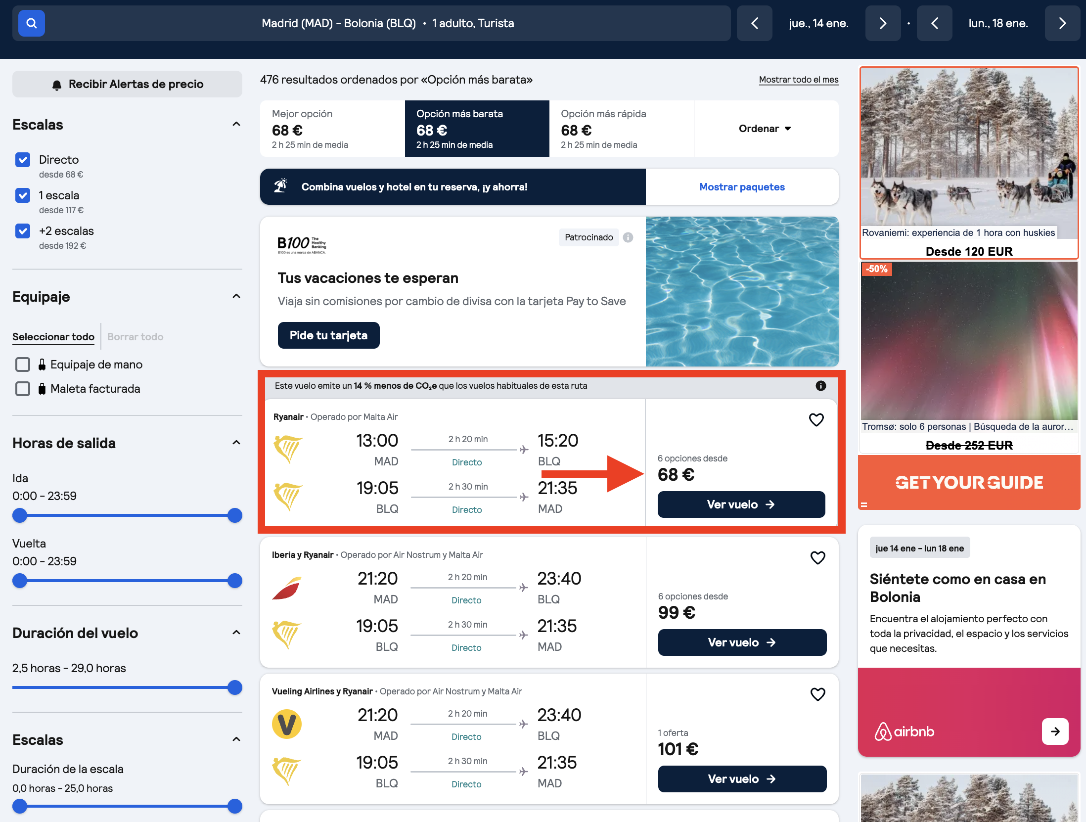 Oferta vuelos Madrid–Bolonia