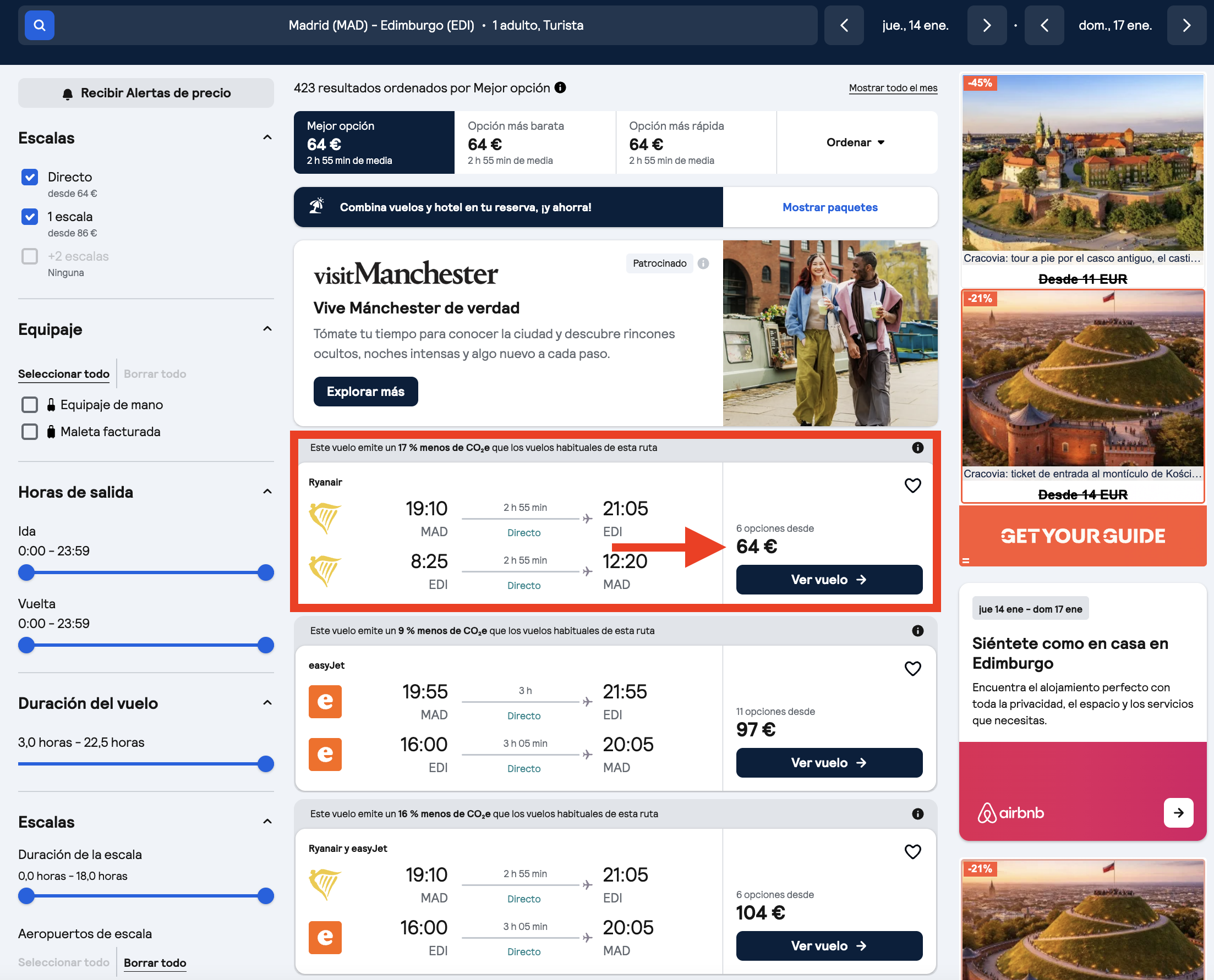 Oferta vuelos Madrid–Edimburgo